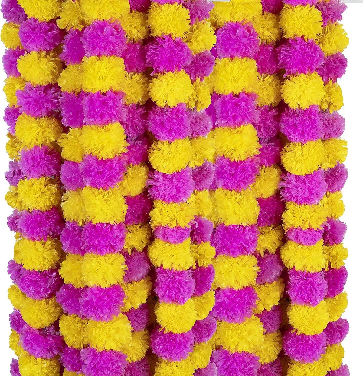 Mango Yellow & Orange Marigold Garland: Diwali Decor (5.5 Feet, Pack of 4)