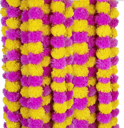 Mango Yellow & Orange Marigold Garland: Diwali Decor (5.5 Feet, Pack of 4)