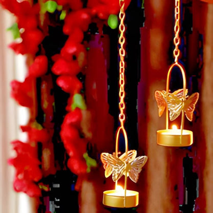 Gold Aluminum Butterfly Tealight Holder: Diwali Decor - (Pack of 4)