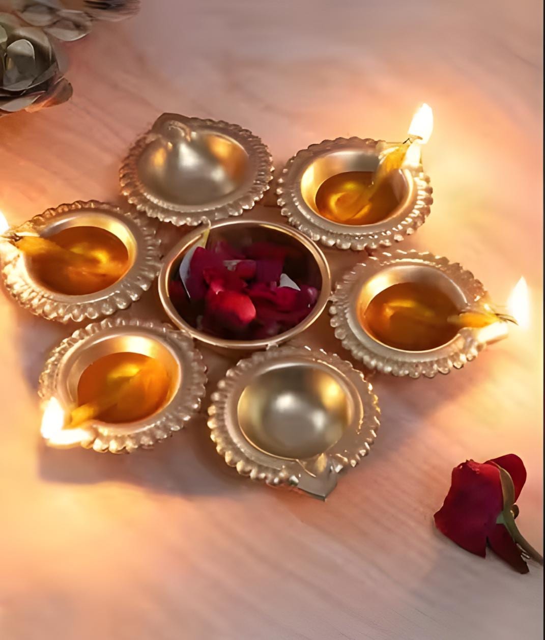 Festive Diya Urli Bowl Set: Diwali Candle Holder, Indian Decor (Pack of 4)