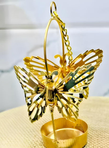 Gold Aluminum Butterfly Tealight Holder: Diwali Decor - (Pack of 4)