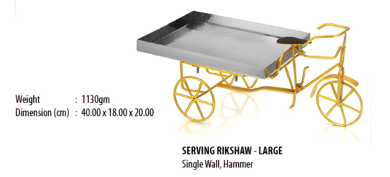 Hammered Stainless Steel Rickshaw Serving Cart: Indian Style Food Presentation