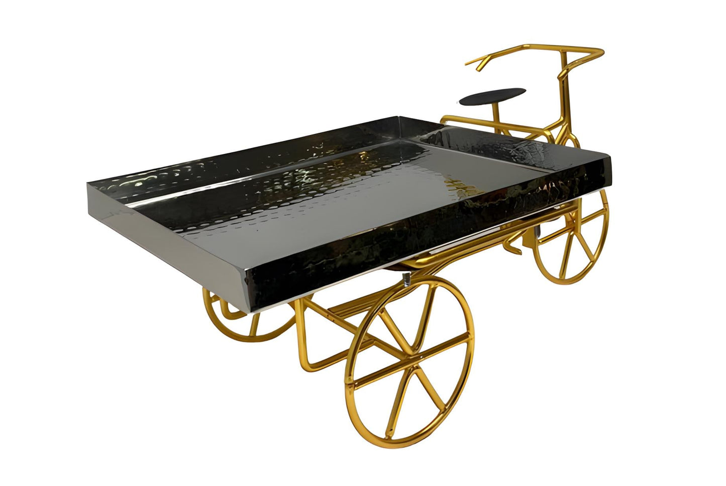 Hammered Stainless Steel Rickshaw Serving Cart: Indian Style Food Presentation