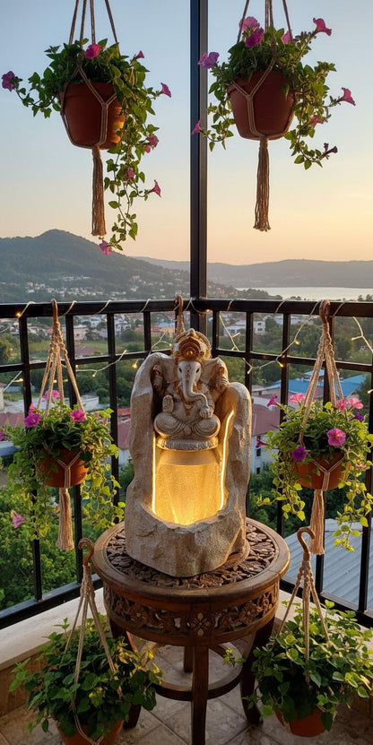 Ganesh Waterfall Fountain: LED Spiritual Garden Decor (2.5ft)