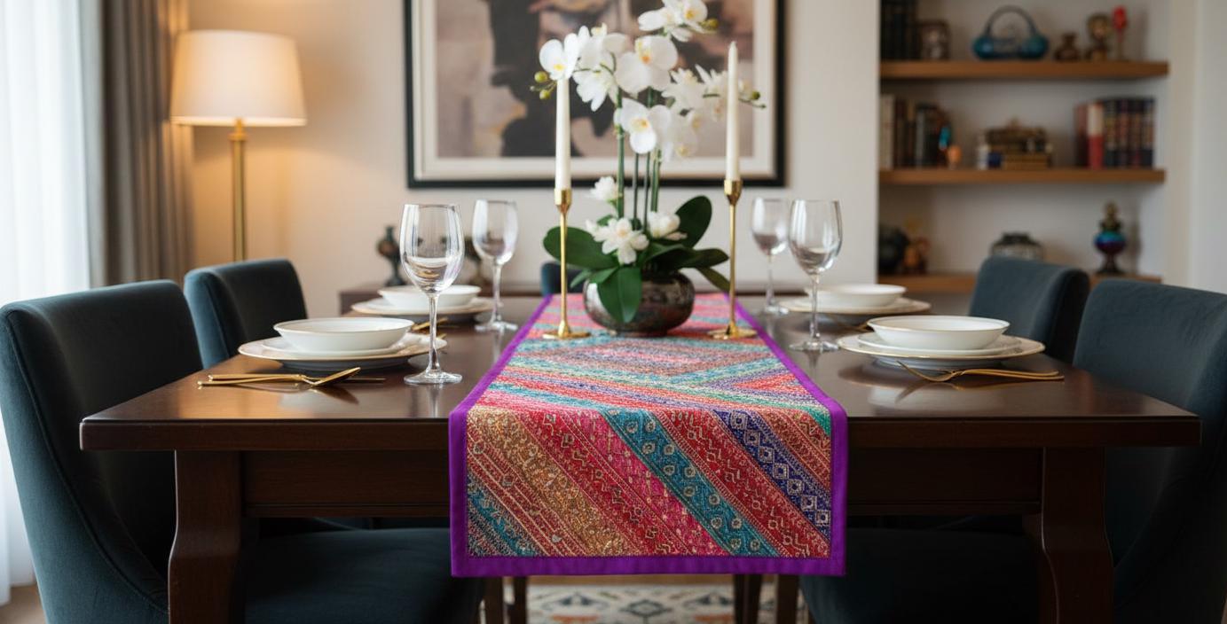 Indian Tapestry wall hanging Embroidered Table Runner: Vintage Patchwork , Boho Decor (60 X20 IN)