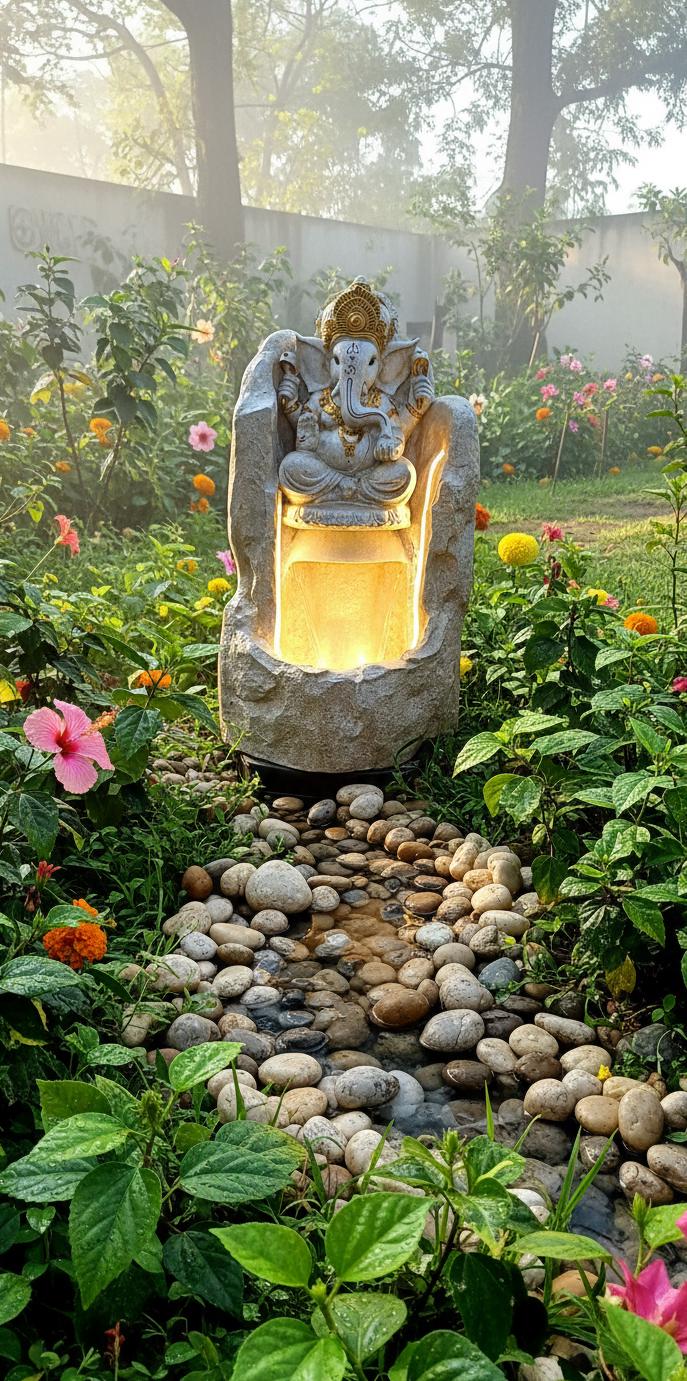 Ganesh Waterfall Fountain: LED Spiritual Garden Decor (2.5ft)