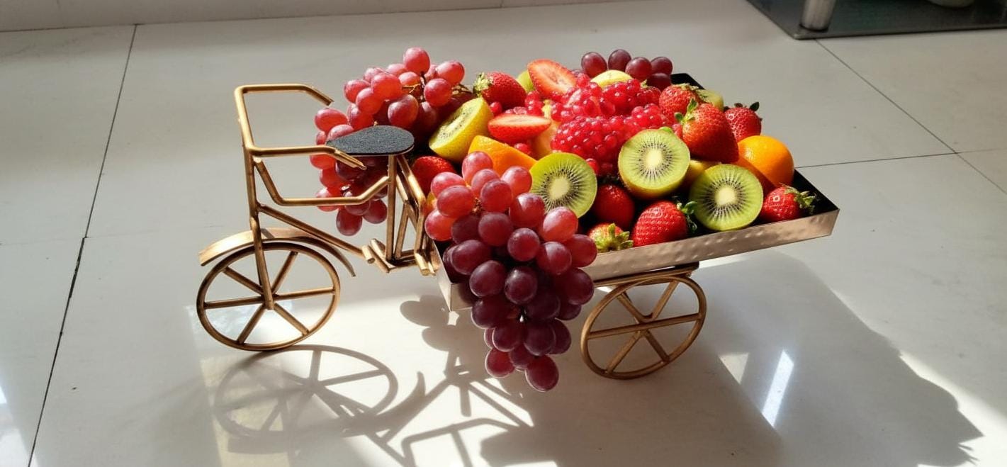 Hammered Stainless Steel PVD Coated Rickshaw Serving Cart | Indian Style Food Presentation