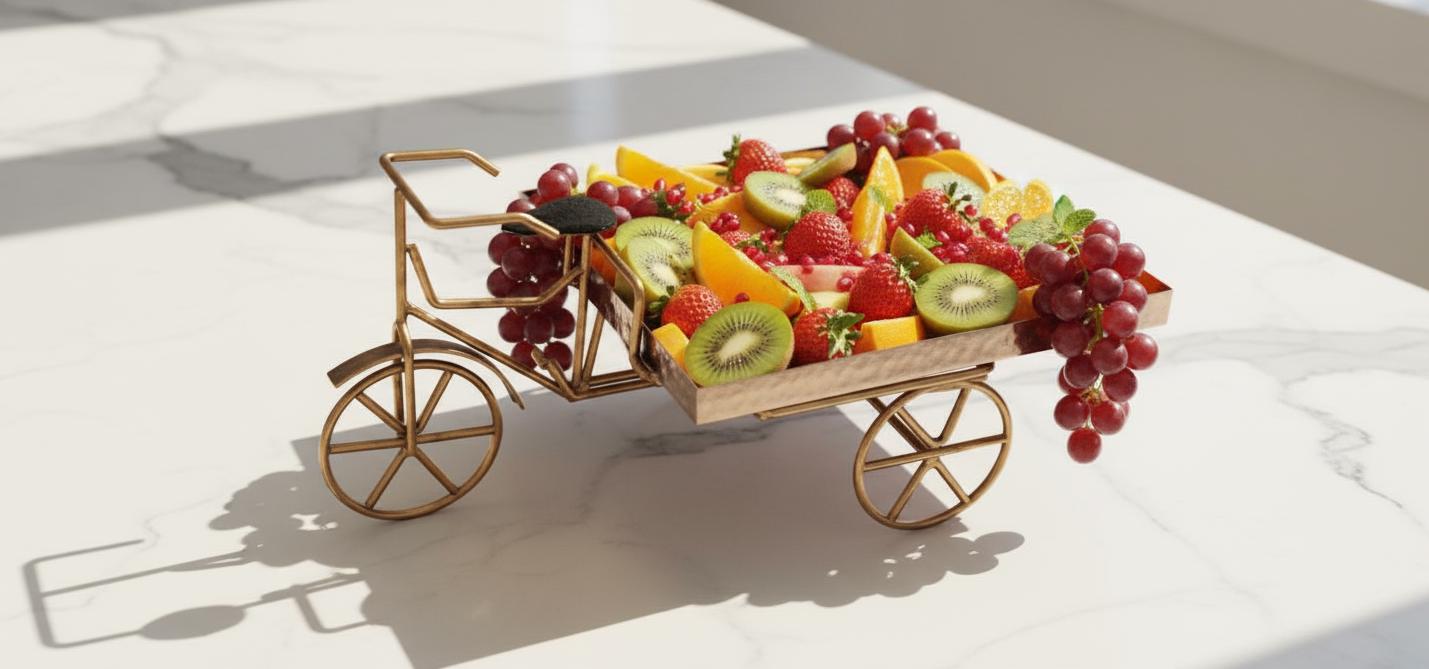 Hammered Stainless Steel PVD Coated Rickshaw Serving Cart | Indian Style Food Presentation