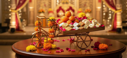 Hammered Stainless Steel PVD Coated Rickshaw Serving Cart | Indian Style Food Presentation