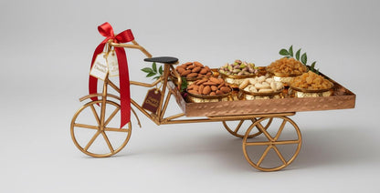 Hammered Stainless Steel PVD Coated Rickshaw Serving Cart | Indian Style Food Presentation