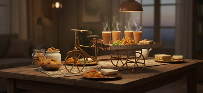 Hammered Stainless Steel PVD Coated Rickshaw Serving Cart | Indian Style Food Presentation