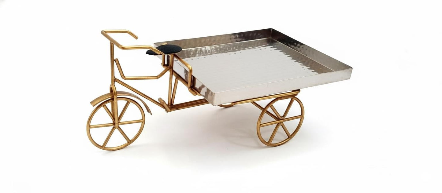 Hammered Stainless Steel Rickshaw Serving Cart: Indian Style Food Presentation