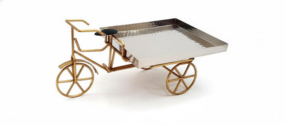Hammered Stainless Steel Rickshaw Serving Cart: Indian Style Food Presentation