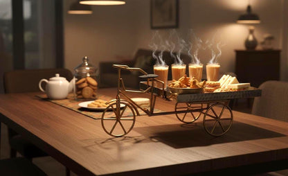 Hammered Stainless Steel Rickshaw Serving Cart: Indian Style Food Presentation