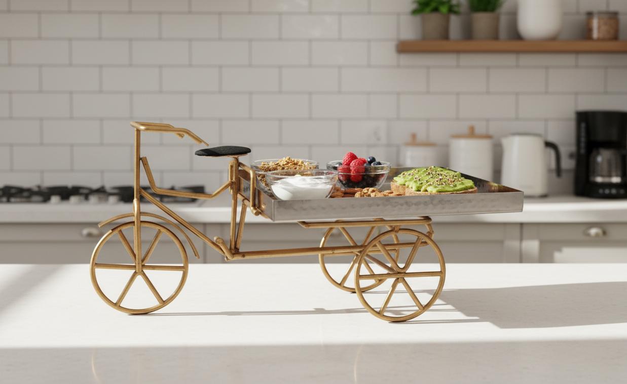 Hammered Stainless Steel Rickshaw Serving Cart: Indian Style Food Presentation