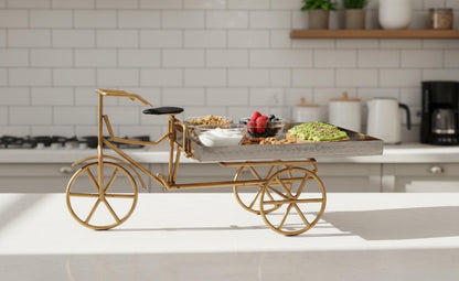 Hammered Stainless Steel Rickshaw Serving Cart: Indian Style Food Presentation