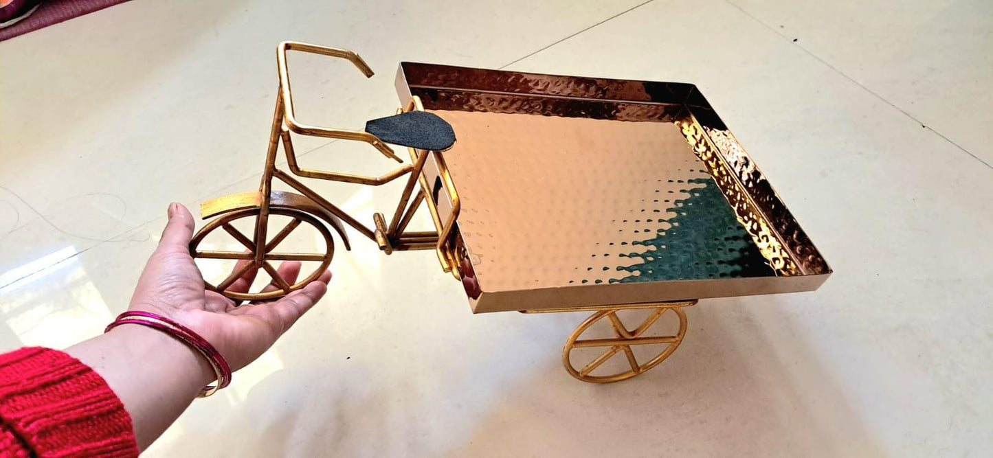 Hammered Stainless Steel PVD Coated Rickshaw Serving Cart | Indian Style Food Presentation