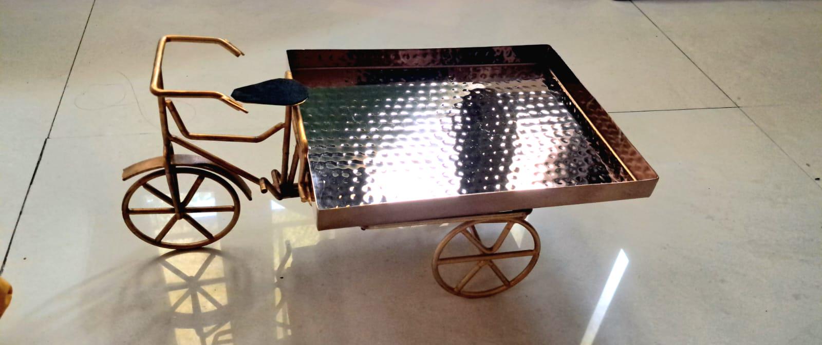 Hammered Stainless Steel PVD Coated Rickshaw Serving Cart | Indian Style Food Presentation