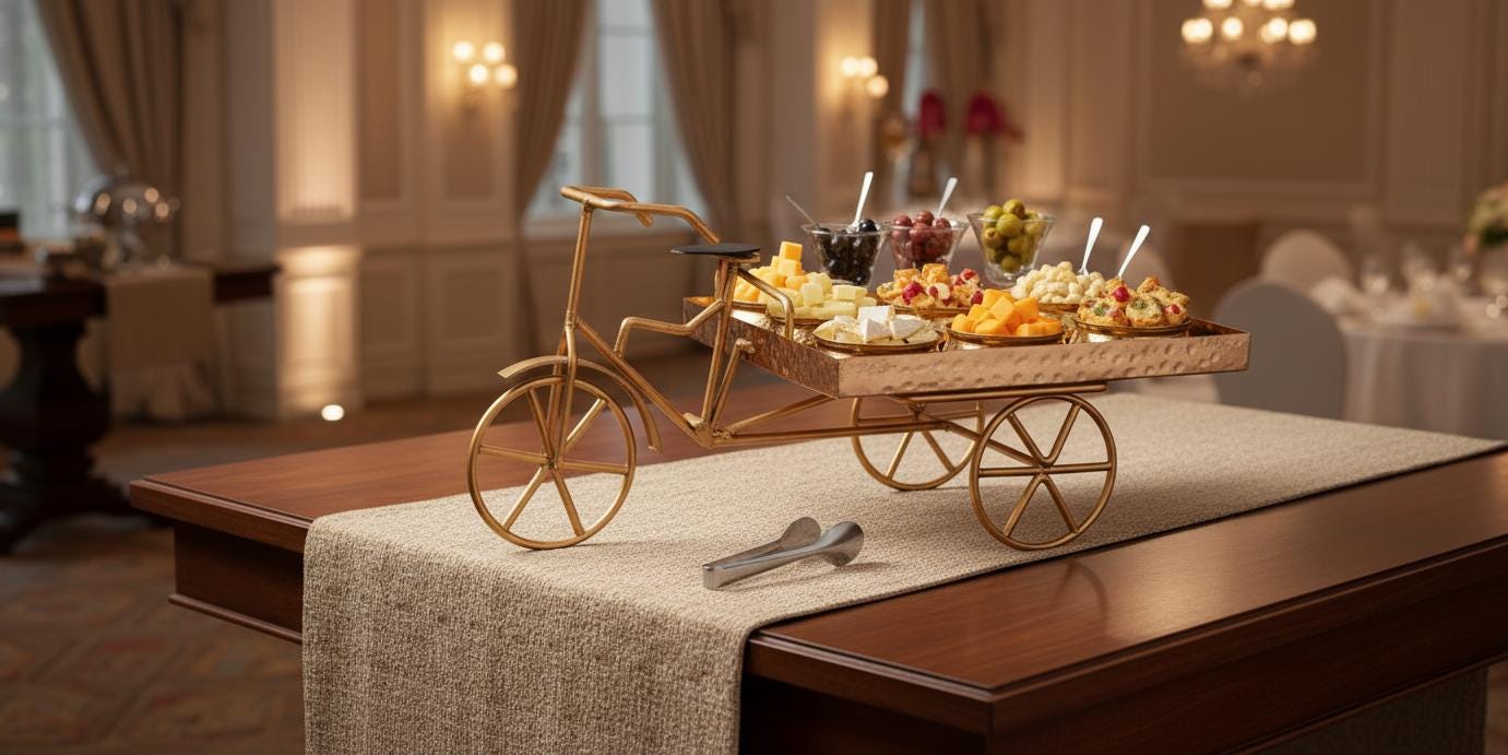 Hammered Stainless Steel PVD Coated Rickshaw Serving Cart | Indian Style Food Presentation