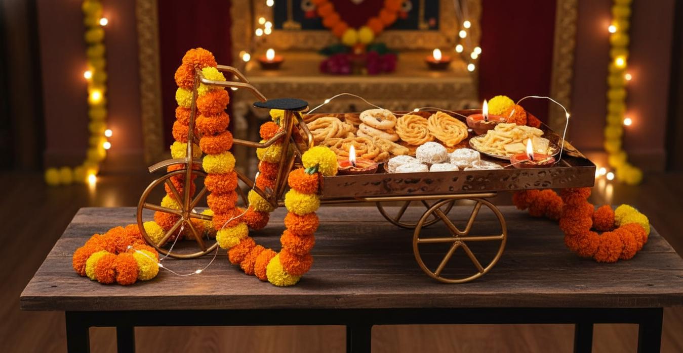 Hammered Stainless Steel PVD Coated Rickshaw Serving Cart | Indian Style Food Presentation