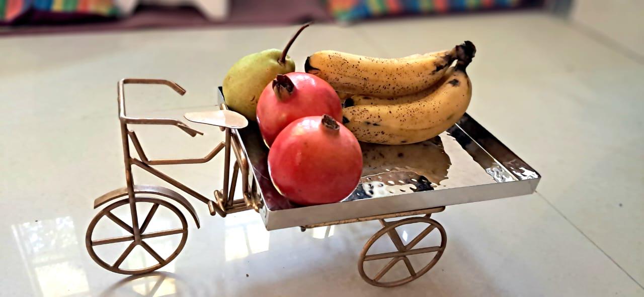 Hammered Stainless Steel PVD Coated Rickshaw Serving Cart | Indian Style Food Presentation