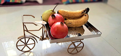 Hammered Stainless Steel PVD Coated Rickshaw Serving Cart | Indian Style Food Presentation