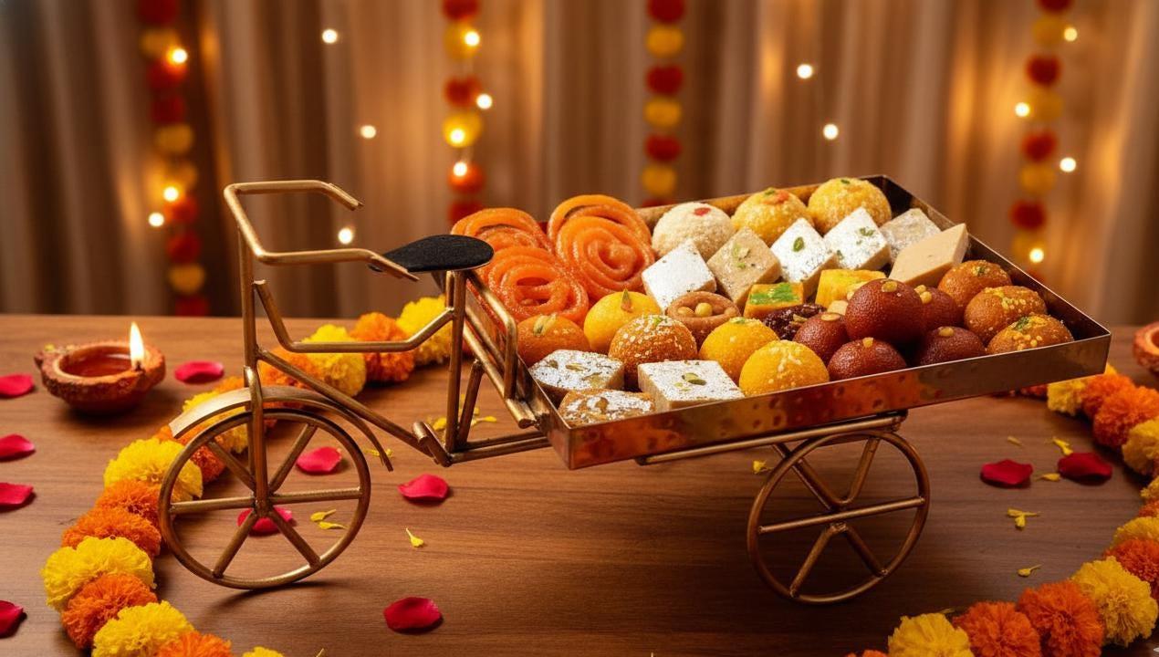 Hammered Stainless Steel Rickshaw Serving Cart: Indian Style Food Presentation