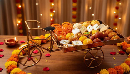 Hammered Stainless Steel Rickshaw Serving Cart: Indian Style Food Presentation