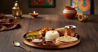 Hammered Brass Copper Kansa Thali Set - 8 Piece Indian Dinnerware