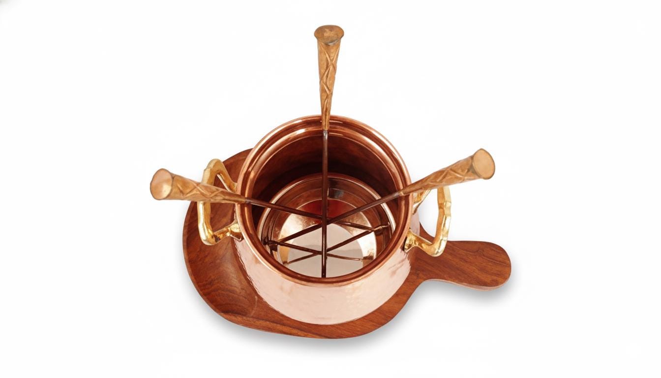 Copper & Wooden Table Tandoor Set - 3 Skewers | Traditional Indian Food Warmer | Dinnerware