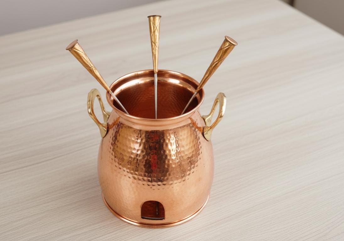 Copper & Wooden Table Tandoor Set - 3 Skewers | Traditional Indian Food Warmer | Dinnerware