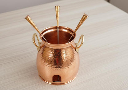 Copper & Wooden Table Tandoor Set - 3 Skewers | Traditional Indian Food Warmer | Dinnerware