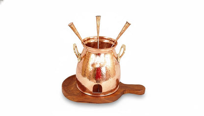 Copper & Wooden Table Tandoor Set - 3 Skewers | Traditional Indian Food Warmer | Dinnerware