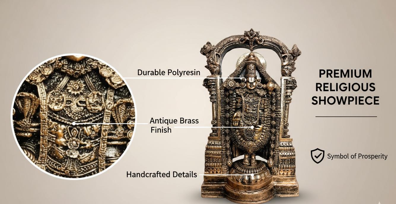 38 cm Tirupati Balaji Statue - Polyresin Showpiece | Lord Venkateswara Idol | Home Decor