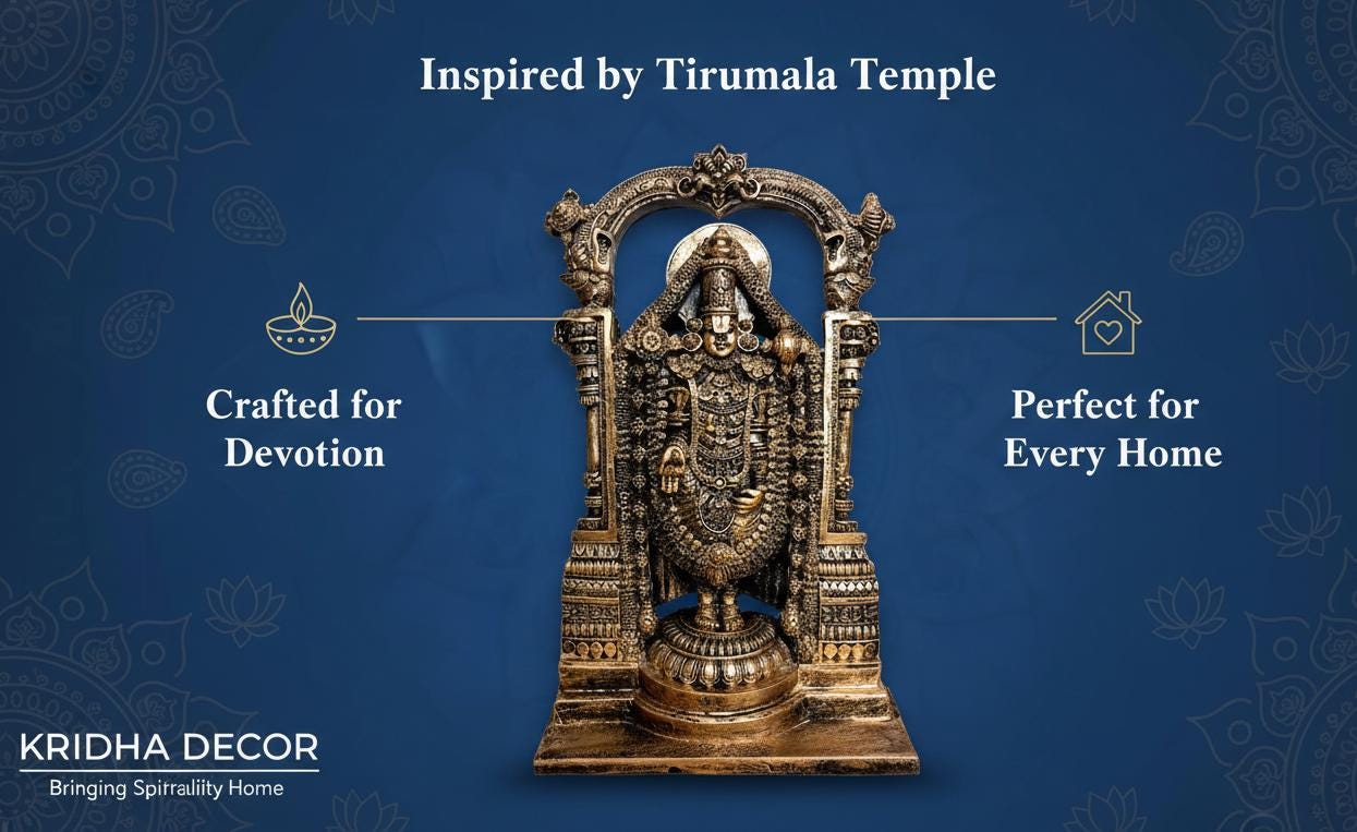 38 cm Tirupati Balaji Statue - Polyresin Showpiece | Lord Venkateswara Idol | Home Decor