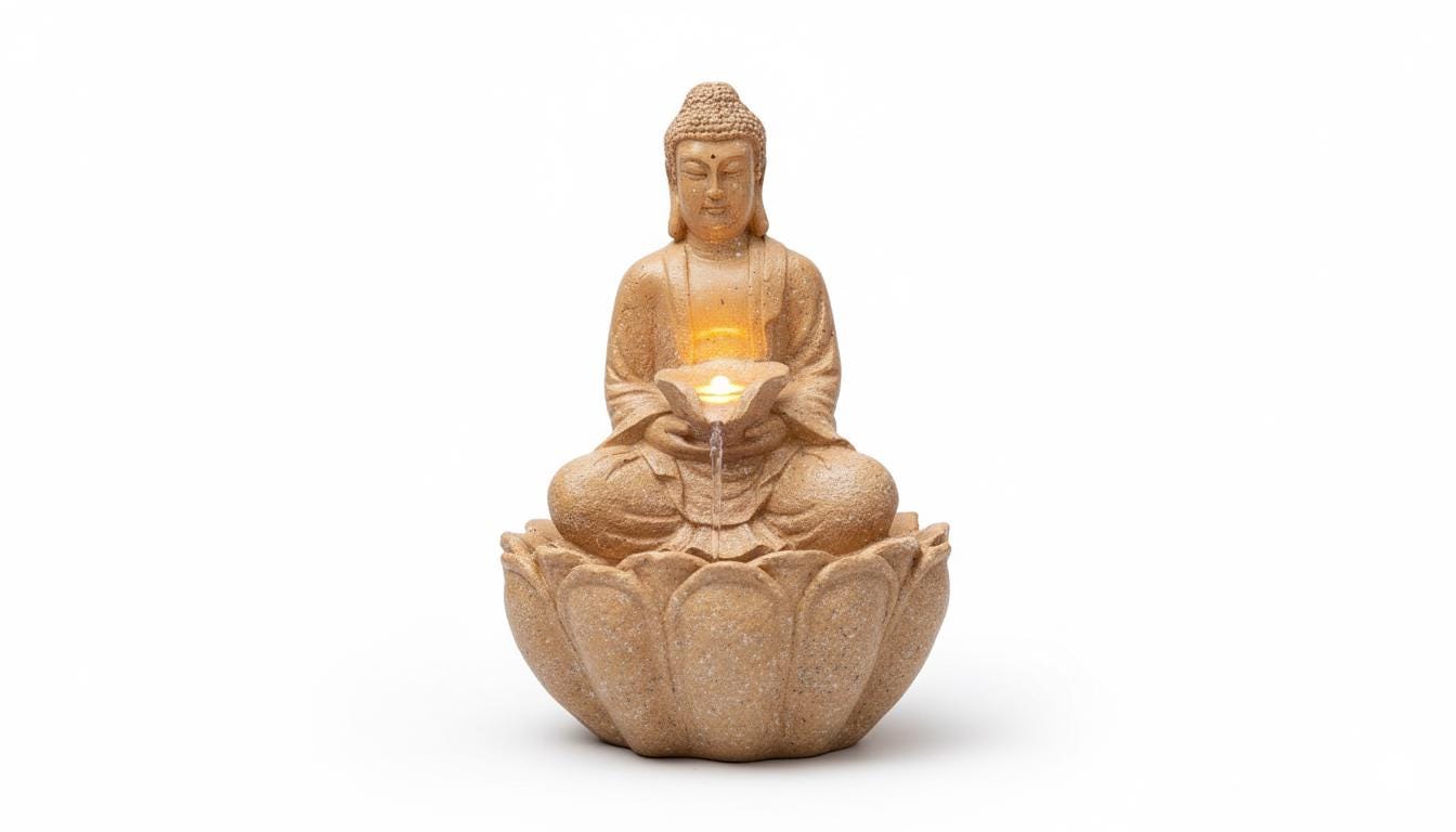 Buddha Bowl Fountain: Resin Tabletop Waterfall with LED Lights (24x18x34 Cm)