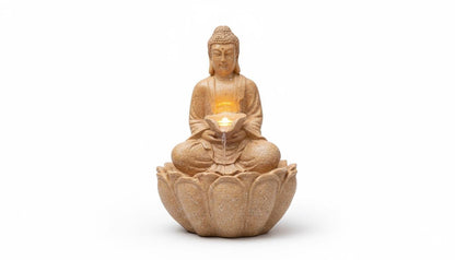 Buddha Bowl Fountain: Resin Tabletop Waterfall with LED Lights (24x18x34 Cm)