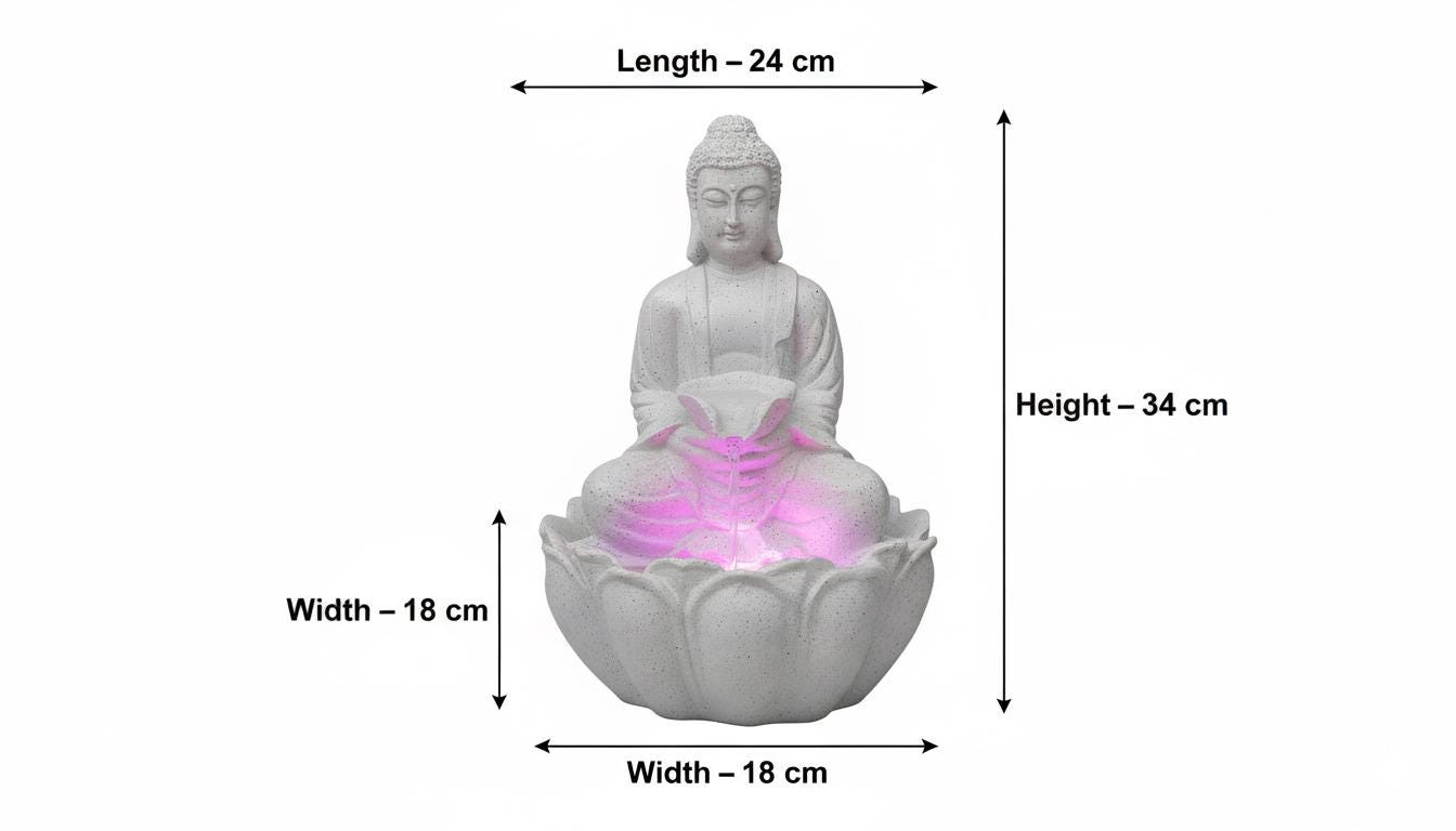 Buddha Bowl Fountain: Resin Tabletop Waterfall with LED Lights (24x18x34 Cm)