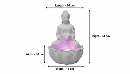 Buddha Bowl Fountain: Resin Tabletop Waterfall with LED Lights (24x18x34 Cm)