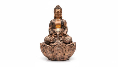 Buddha Bowl Fountain: Resin Tabletop Waterfall with LED Lights (24x18x34 Cm)