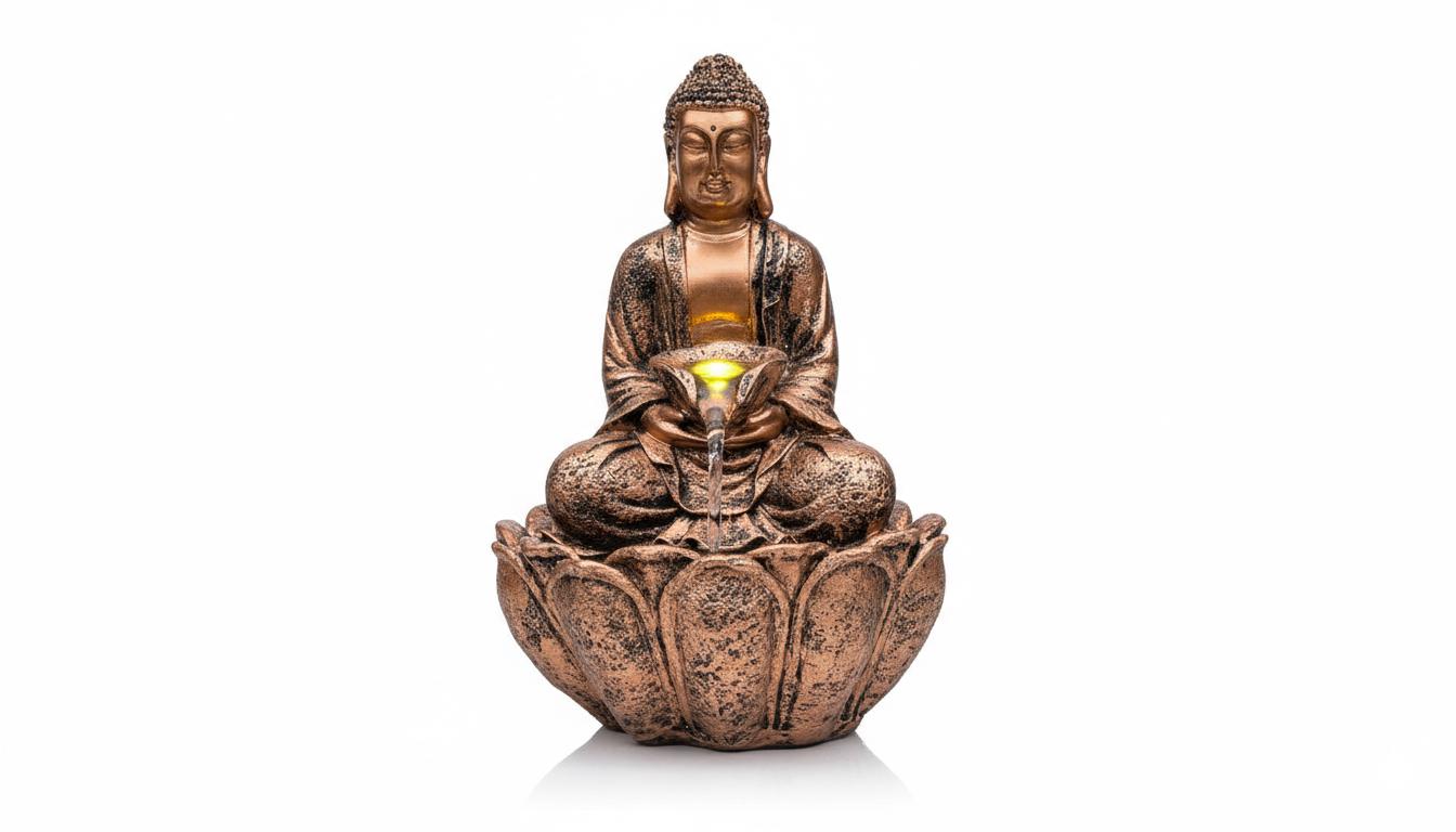 Buddha Bowl Fountain: Resin Tabletop Waterfall with LED Lights (24x18x34 Cm)