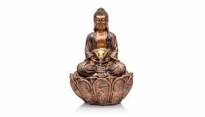 Buddha Bowl Fountain: Resin Tabletop Waterfall with LED Lights (24x18x34 Cm)