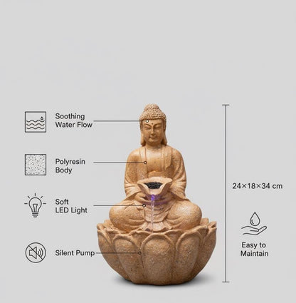 Buddha Bowl Fountain: Resin Tabletop Waterfall with LED Lights (24x18x34 Cm)