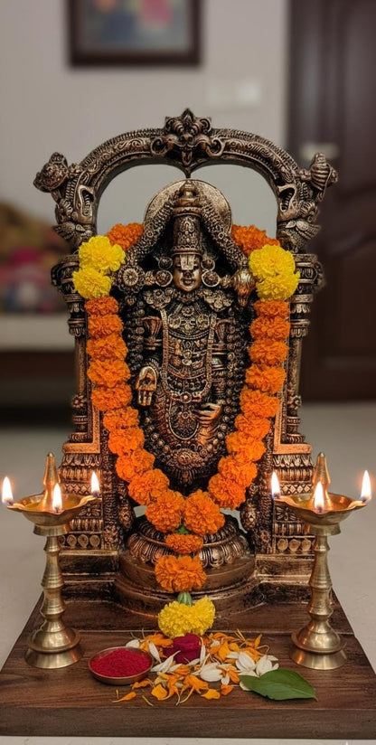 38 cm Tirupati Balaji Statue - Polyresin Showpiece | Lord Venkateswara Idol | Home Decor