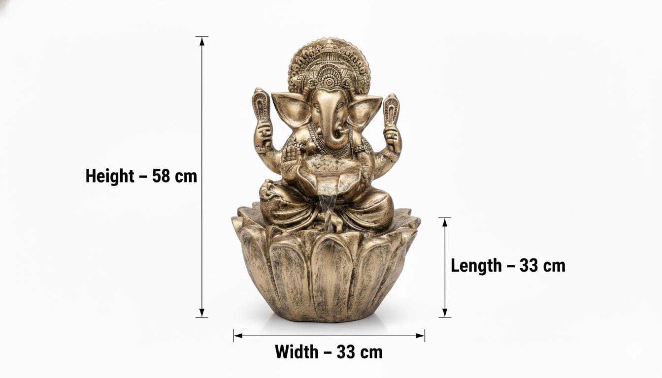 56cm Sitting Ganesh Fountain with LED Light - Tranquil Hindu Water Feature Decor