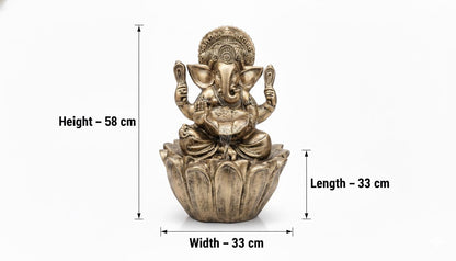 56cm Sitting Ganesh Fountain with LED Light - Tranquil Hindu Water Feature Decor