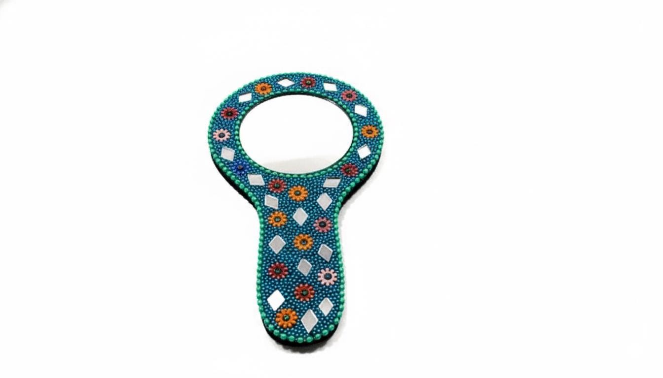 Handmade Rajasthani Hand Mirror – Colorful Mehndi Haldi Favor, Indian Wedding Gift