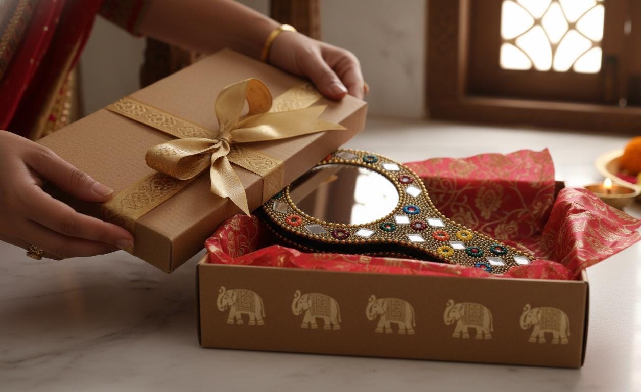 Handmade Rajasthani Hand Mirror – Colorful Mehndi Haldi Favor, Indian Wedding Gift