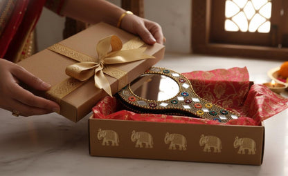 Handmade Rajasthani Hand Mirror – Colorful Mehndi Haldi Favor, Indian Wedding Gift