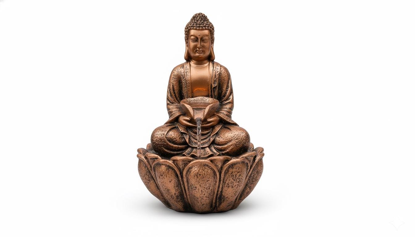 Buddha Bowl Fountain: Resin Tabletop Waterfall with LED Lights (24x18x34 Cm)